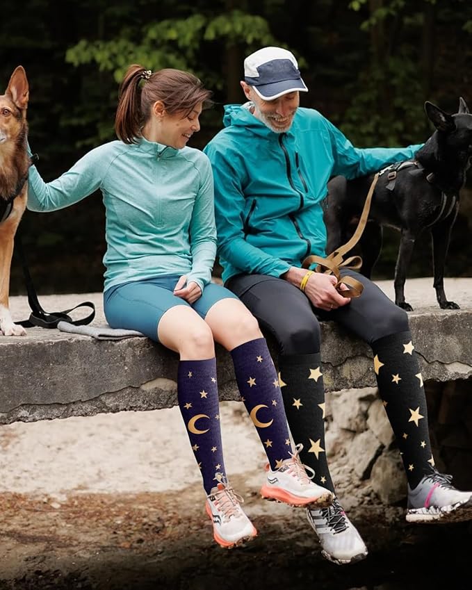 Bamboo Viscose Compression Socks for Women Men 2 Pairs 15-20mmHg Knee High Compression Socks Travel Nurse