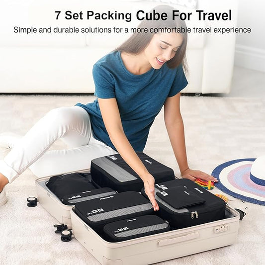 Packing Cubes for Travel, Hanke 7 Set Packing Cubes with Double Zipper,Compression Travel Bags Expandable Design,Durable Packing Organizers for Suitcase Backpack and Carry-On