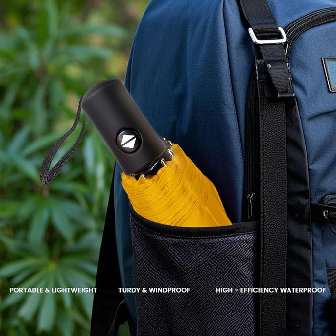 SIEPASA Two Packs Auto Open & Close Small Travel Umbrella for Backpack-Umbrellas for Rain, Windproof Lightweight Strong Mini Portable Umbrellas for Men and Women.(Black & Yellow, 2 Pack)