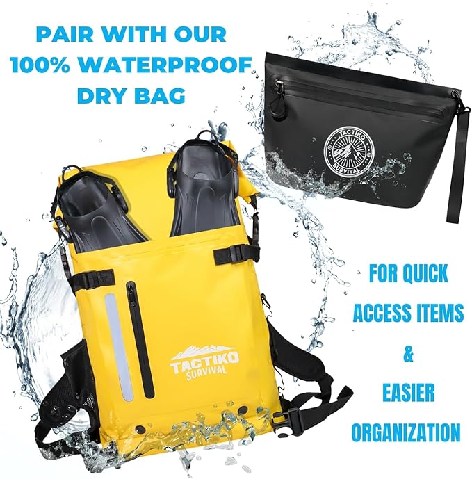 Tactiko 3L Water Resistant Pouch - Waterproof Material w/Splashproof Zipper - Hold All Zipper Bag for Storage, Toiletries, Travel, Beach, Cruise, Home (Black)