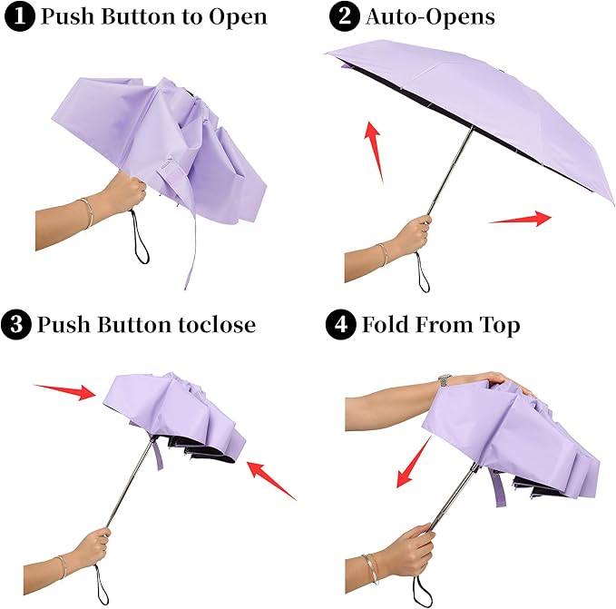 Automatic Mini Travel Umbrellas for Rain/Sun, Small Lightweight Folding Auto Open/Close Windproof Compact Umbrellas for Women Men, Fits Car & Backpack