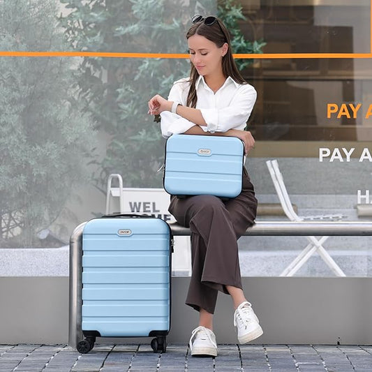 AnyZip Carry On Luggage 2PCS Luggage Set PC ABS Hardshell Lightweight Suitcase TSA Lock with 4 Spinner Wheels(14/20, Light Blue)