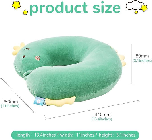 H HOMEWINS Travel Pillow for Kids,Cute Animal Toddler Neck Pillow for Boys Girls,Soft Neck Head Chin Support Pillow,Travel Accessories for Airplane, Car, Train,Recline(Green Dinosaur)