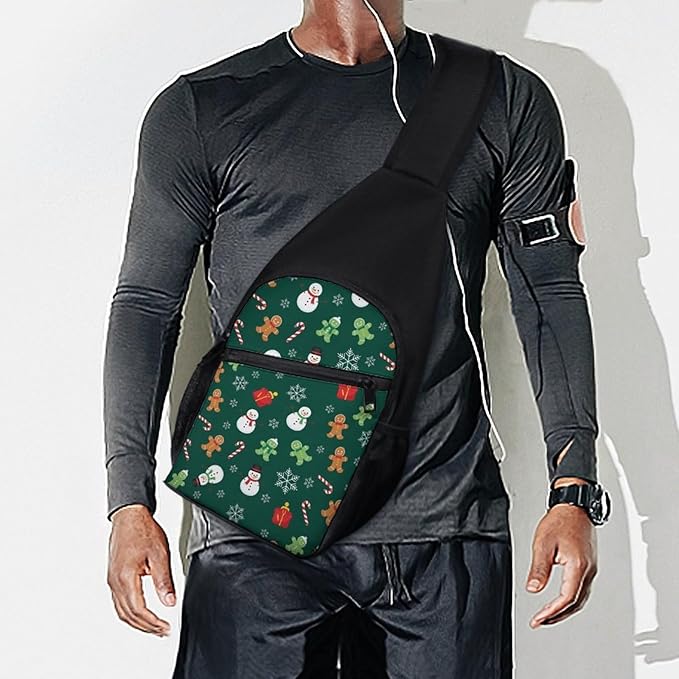 SWEET TANG Anti Theft Sling Chest Bag Shoulder Backpack Christmas Gingerbread Green Crossbody Bags Gym Sack, Polyester Daypack Lightweight for Men Women Travel Gym Sport Hiking