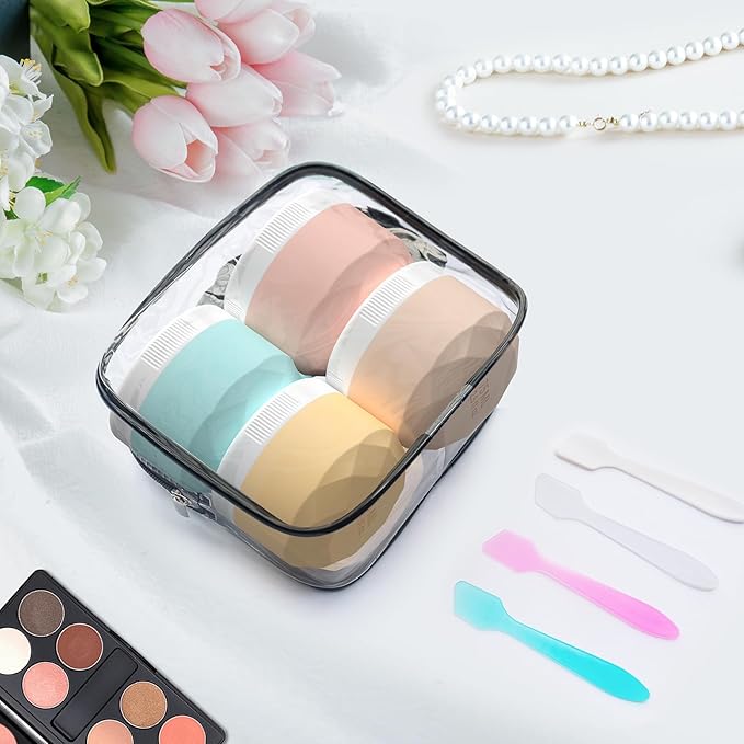 Travel Containers for Toiletries, 4-Pack TSA Approved Silicone Jars (1.7oz) - BPA Free Leakproof Cosmetic Containers for Creams, Lotion, Skincare & Makeup with Bonus Waterproof Bag