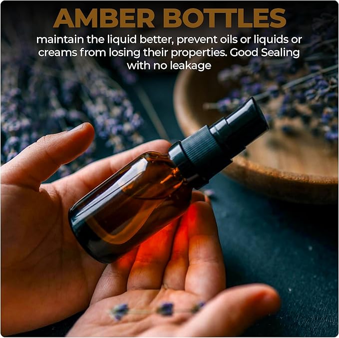 3 Pack Empty Refillable Glass Amber Pump Bottle Ideal for Lotion Cream Essential Oil Travel Small Container, 30ml