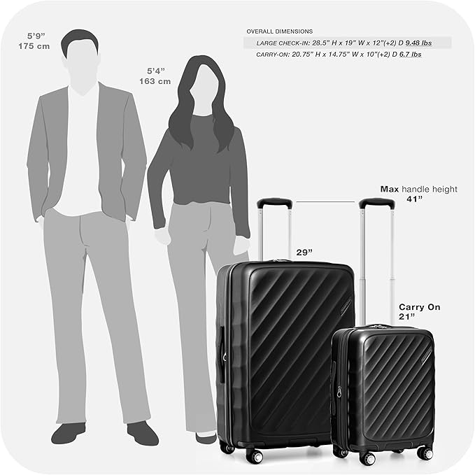 Traveler's Choice Elm Expandable Spinner Luggage Set, Matte Black, 29" Large