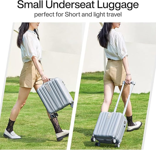 Hanke 14 Inch Underseat Carry On Luggage with Wheels Hard Shell Suitcases Carry On Bag Lightweight Small Mini Suitcase Travel Luggage for Travel(Gray)