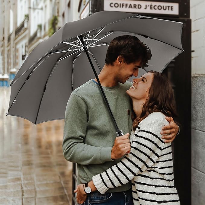 Lejorain Golf Large Inverted Umbrella - Black Big Windproof Heavy Duty Upside Down 46/50/54 Inch Compact Reverse Car Automatic Folding Reflective Umbrella