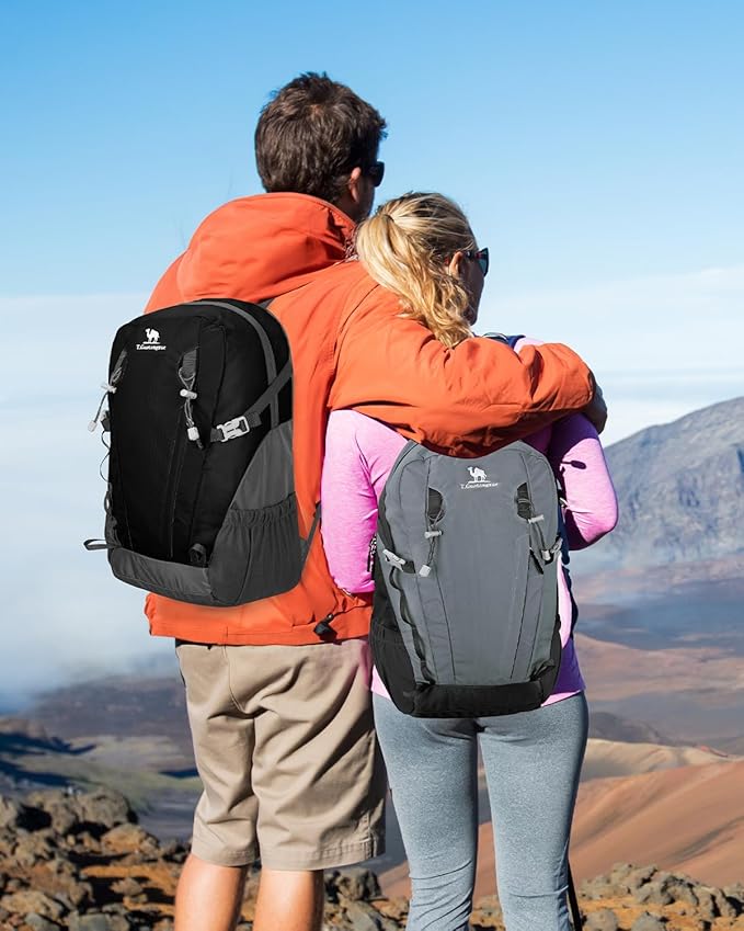 30L Small Waterproof Hiking Backpack with Chest Strap for Men, Lightweight Outdoor Backpack, Black