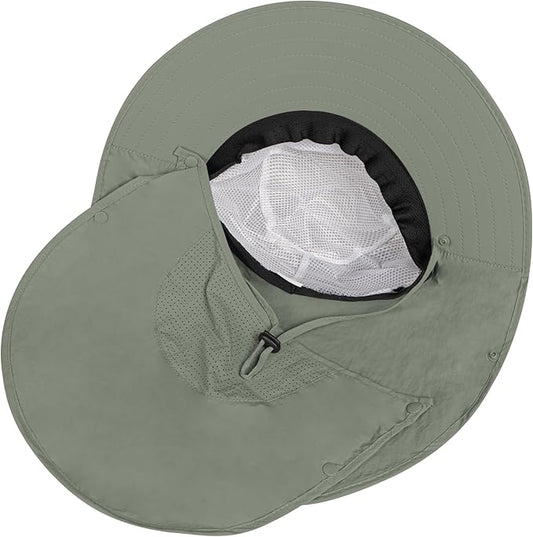 Rosoz Sun Hat for Men Women with Neck Flap,Wide Brim UPF50+ Fishing Hat with Detachable Face Cover Outdoor Sun Protection Hat