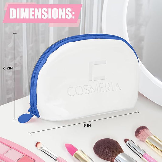 Makeup Bag Organizer & Travel Cosmetic Bag - Toiletry Bag for Women Fits Carry-On and Suitcase - Make Up Faux Patent Leather Pouch with Durable Blue Zipper, Medium