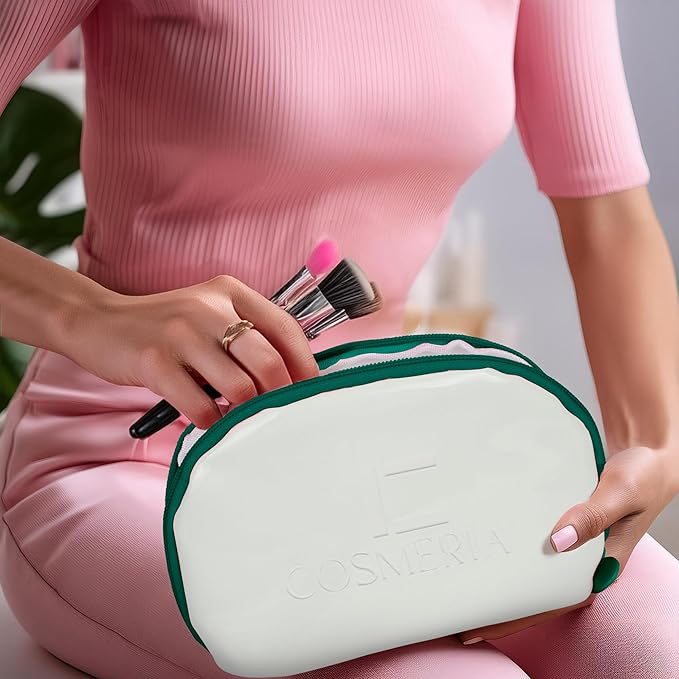 Makeup Bag Organizer & Travel Cosmetic Bag - Toiletry Bag for Women Fits Carry-On and Suitcase - Make Up Faux Patent Leather Pouch with Durable Green Zipper, Medium