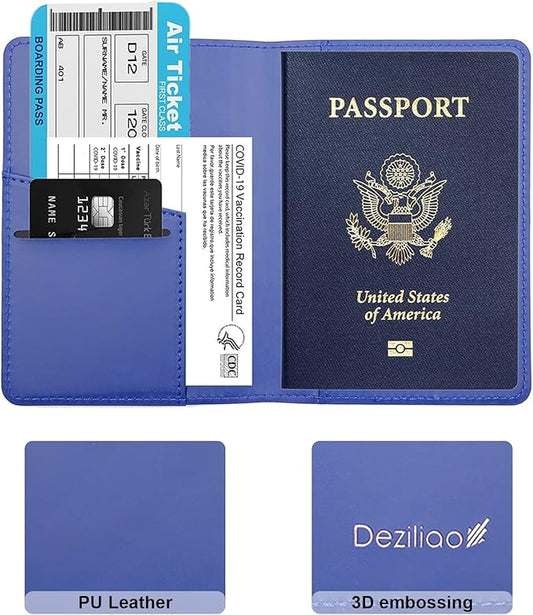 Deziliao Passport Wallet, Blue, Unisex, Faux Leather, Waterproof, Rfid Blocking, Slim, Lightweight, 20 Inch