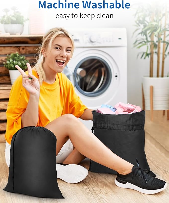 OTraki Small Laundry Bag 16x20 Inch Laundry Sack Bag with Drawstring Closure 2 Pack Laundry Wash Bag Dirty Clothes Organizer Machine Washable for Camp Home College Dorm, Black