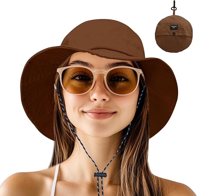 NPJY Packable Quick Dry Sun Bucket Hats for Women Lightweight Outdoor Waterproof Rain Hat with Detachable Chin Strap