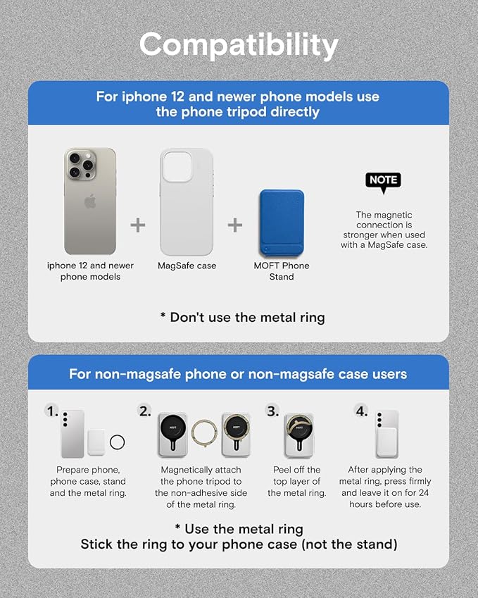 MOFT Phone Tripod Stand Selfie Stick for iPhone, Multi-Angles iPhone Stand, Lightweight & Portable Phone Holder, Strong Magnets, MOVAS Vegan Leather, Travel Essentials, Sapphire (Without Card Slot)