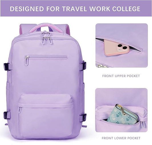 SHRRADOO Travel Laptops Backpack for Women Men, Casual Work Bag 17inch High School College Backpack Airline Approved Backpack for Hiking Business (Light Purple)