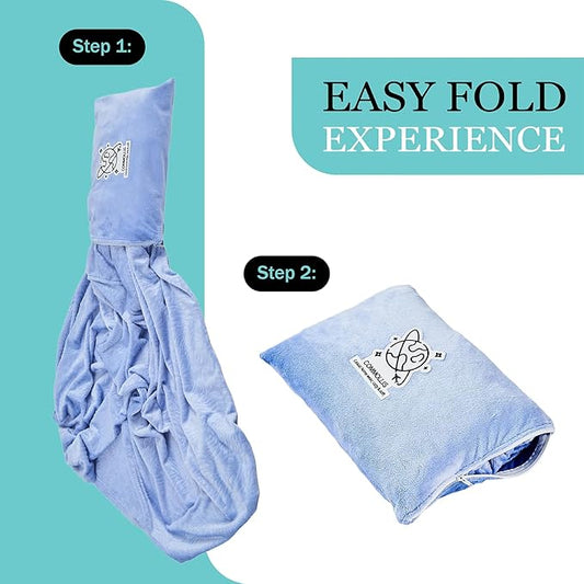 Commollis 2-in-1 Travel Blanket & Pillow for Airplane, Car, Train - Warm Compact Flight Blanket with Luggage Strap & Backpack Clip, Machine Washable, All-Season Use