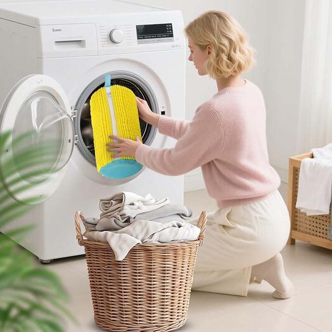 Shoe Washing Machine Bag Deep Clean 2pc Reusable Shoe Cleaning Bags Laundry Shoe Bag for Washer and Dryer Includes 2 Storage Dust Bags for Sneaker Tennis Shoes With Self-locking Zipper Yellow