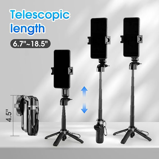 Magnetic Tripod for Phone,2 in 1 for Magsafe Stand& Clip Portable Pocket Size Selfie Stick for Android/iPhone,Phone Holder with Wireless Rechargeable Remote Control for Photography, Live Streaming