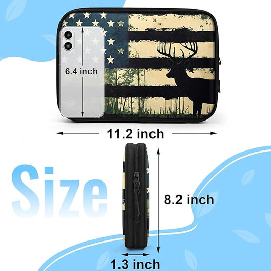 Forest Deer Elk Travel Cable Organizer Pouch Camo American Flag Electronics Accessories Carry Case Portable Water Resistant Storage Bag for Cord Charger Phone Earphone SD Card