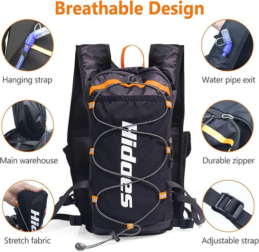 Lightweight Hydration Backpack with 2L Hydration Bladder & Compass & Whistle, Touch Phone Pocket, Breathable Reflective Hydro Water Backpack for Hiking Cycling Running Hydration Pack for Men Women