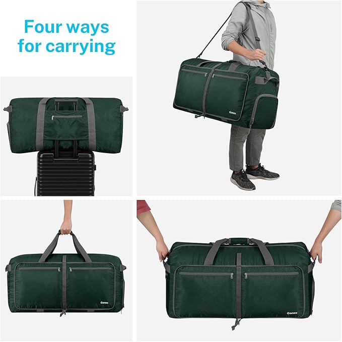 Gonex 40L 60L 80L 100L 150L Large Foldable Travel Duffle Bag with Shoes Compartment, Packable Lightweight Water Repellent Duffel Bag for Camping Gym Weekender Bag