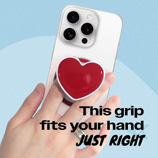 OnTheGrip Cute Solid Macaron Color Heart Shape Collapsible Mobile Phone Grip Stand Holder for Smartphone Tablet Cell Phone Accessory (Red)