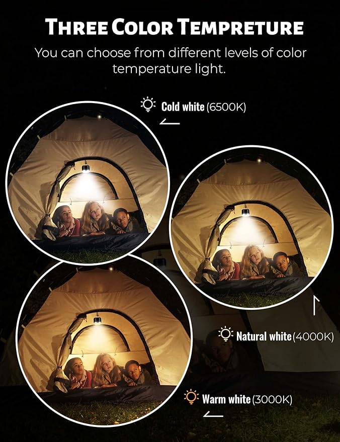 Camping Lantern, 600LM Camping Lights, 5 Light Modes Rechargeable Lantern Waterproof Mini Flashlight Emergency Lights for Home Power Failure, Camping Hanging, Car Camping (Black)