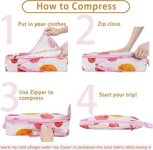 8 Pcs Compression Packing Cubes for Travel, Lightweight Waterproof Luggage Organizer Bags Set, Washable Packaging Cubes for Women Backpack Carry-On Suitcases