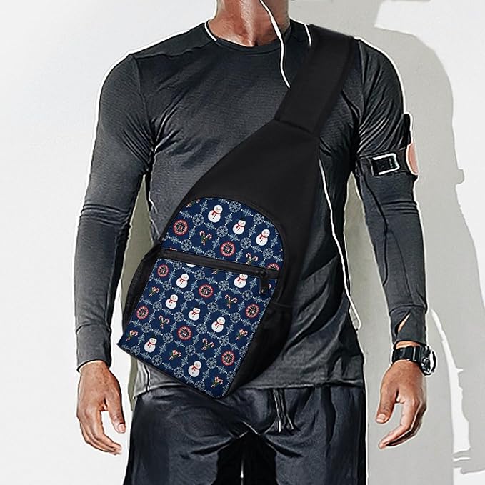 SWEET TANG Cool Sling Backpack Blue Christmas Snowman, Lightweight Sling Shoulder Bag, Outdoor Chest Crossbody Bike Gym Runner Daypack with Adjustable Strap for Men Women