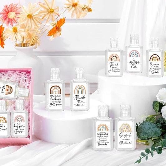 50 Pcs Thank You Mini Hand Sanitizer Bulk Employee Appreciation Gift Inspirational Small Hand Sanitizer 1fl oz Travel Size Hand Soap for Coworker Friends Teacher Christmas Valentine (Boho Rainbow)