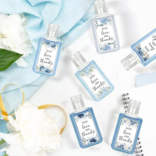 50 Pcs Blue Flower Mini Hand Sanitizer Bulk Thank You Gift Favors Small Hand Sanitizer for Guest 1fl oz Travel Size Hand Soap Gift for Wedding and Baby Shower Supplies