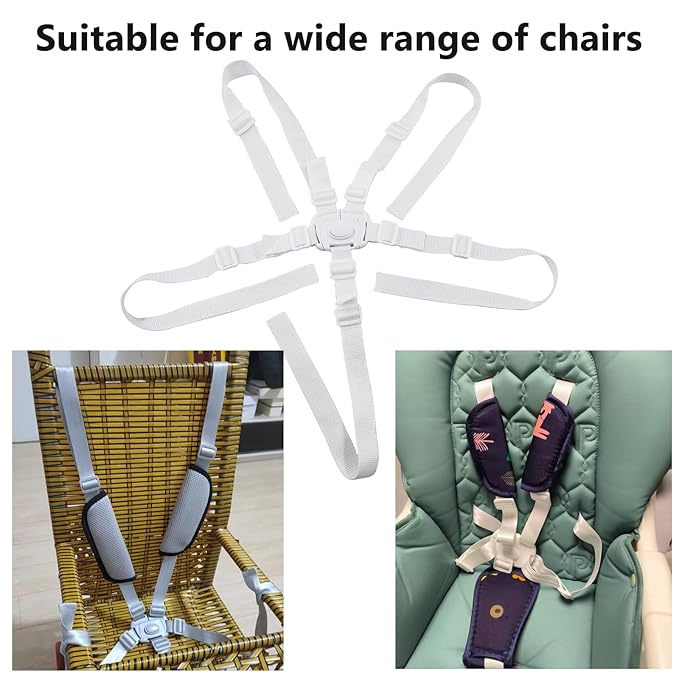 High Chair Straps,5 Point Harness Seat Belt Safety Strap Belt,Universal Baby Safe Belt Holder for Most 5 Point High Chairs,Stroller Pram Buggy Pushchair(White)