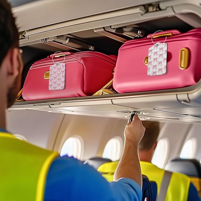 2 PCs Preppy Bow Luggage Tag, Suitcase Tags with Privacy Flap and Metal Loop, Coquette Luggage Tags for Suitcases, Identifiers Travel Essentials Bag Tag, Preppy Gifts for Women Girls Friends