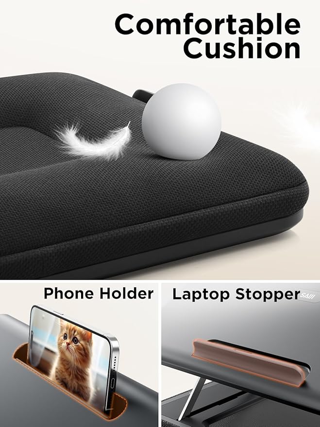 SAIJI Height & Tilt Adjustable Lap Desk, Portable Laptop Stand for Bed, Car, Couch and Recliner, Foldable Lap Desks - Up to 15.6 Inch Laptops