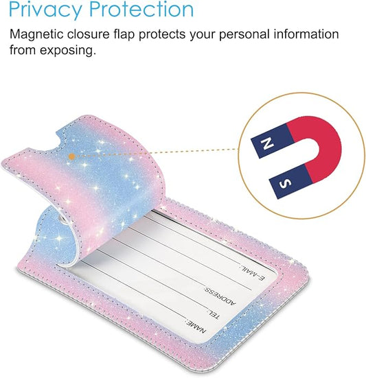 Fintie Luggage Tags, Privacy Cover ID Label with Stainless Steel Loop and Address Card for Travel Bag Suitcase - Pink/Blue (2 Piece)