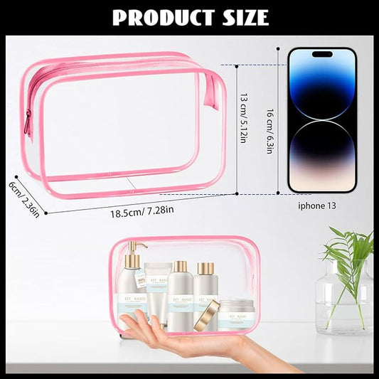 16-Piece Makeup Bags, Waterproof Toiletry Bag Carry Pouch Portable Cosmetic Bag PVCTravel Clear Pouches Carry-on Travel Essentials Transparent Storage Organizer Bag (Rose Pink-M)
