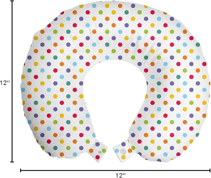 Ambesonne Abstract Travel Pillow Neck Rest, Colorful Polka Dots Round Circular Vintage Fashion Girls Feminine Design, Memory Foam Traveling Accessory for Airplane and Car, 12", White Multicolor