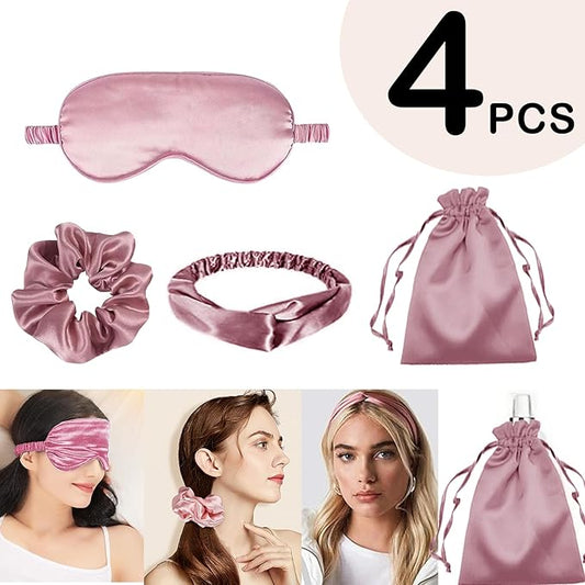 4Pcs Silk Sleep Masks Satin Eye Mask Silky Eyes Cover Blindfold Eyeshade Headband Scrunchies Pouch Bags Bridesmaid Gifts