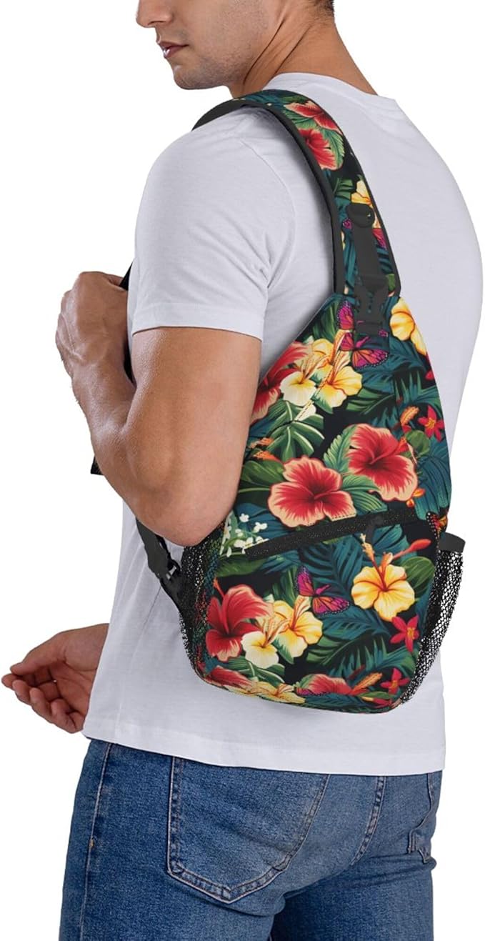 Hawaii Tropical Palm Sling Backpack Crossbody Bag Casual Chest Bags Travel Hiking Daypack Shoulder Bag for Women Men
