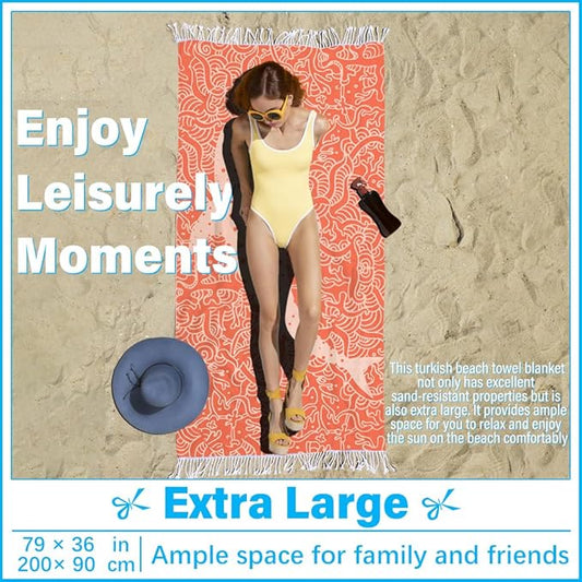 Thin Turkish Beach Towel Lightweight Soft Cotton Extra Large XL Oversized Sand Free Sandproof Absorbent Quick Dry Towels Cloud Bath Pool Travel Compact Essentials Accessories for Adult Gifts