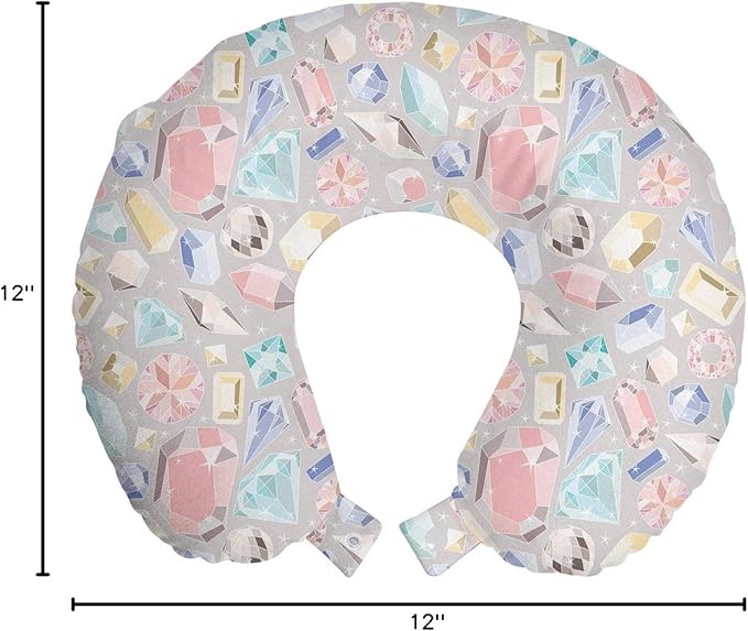 Ambesonne Pastel Travel Pillow Neck Rest, Colorful Diamond Gemstone Rich Feminine Women Fashion Theme Digital Print, Memory Foam Traveling Accessory for Airplane and Car, 12", Pink Grey