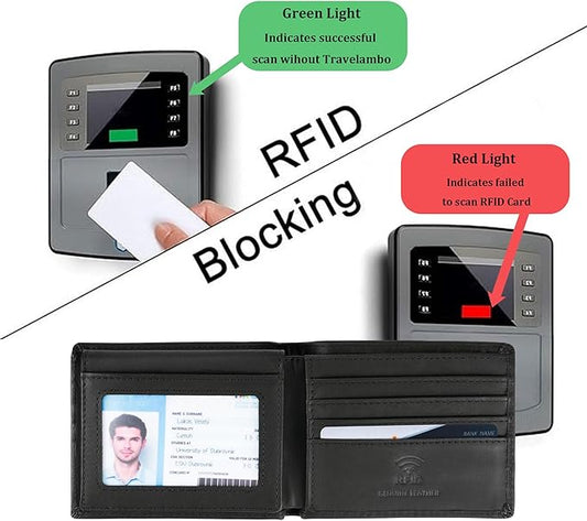 Travelambo Genuine Leather Wallet for Men with Gift Box - Handmade Bifold Stylish - Mens Wallets Rfid Blocking with 2 ID Windows