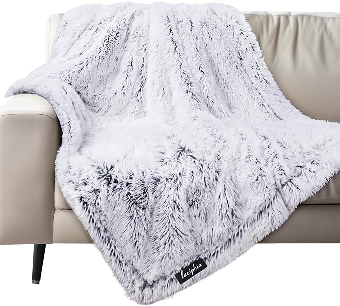 Luciphia Large Waterproof Dog Blanket for Pet Washable Liquid Proof Bed Intimacy Protection Shaggy Plush Calming Long Faux Fur Couch Cover Calming Cat Throw Blankets, Mist Grey, 50" x 60"