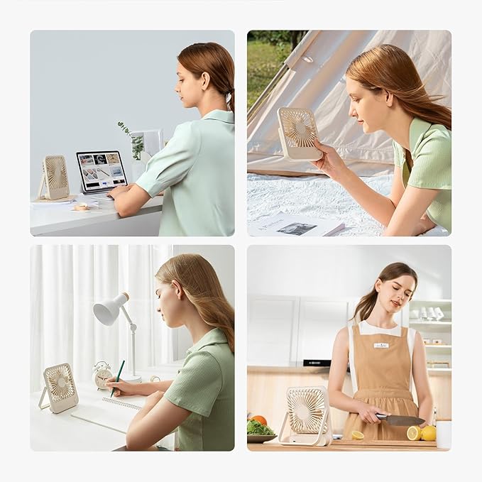 JISULIFE Desk Fan Battery Rechargeable, 4500mAh 180°Foldable Portable Personal Fan, 4 Speeds Adjustable Long Battery-life for Home Office Travel Outdoor Gifts for Women Men-Brown