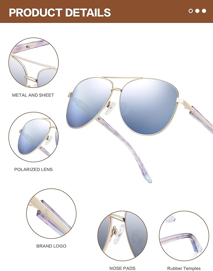 BIRCEN Polarized Aviator Sunglasses for Women : UV Protection Acetate Square Sunglass With Retro Classic Style