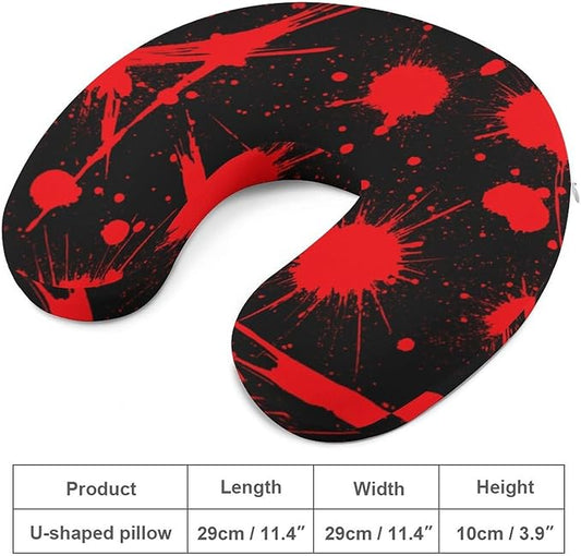 Teens Neck Pillow U-Shaped Memory Foam Travel Support, Red Blood Stains Black U-Shape, Washable Airplane Car Office Pillow