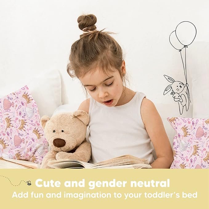 Toddler Pillow with Pillowcase - 13x18 My Little Dreamy Kids Travel Bed Pillows for Sleeping, Organic Cotton Small Pillowcase, Soft & Breathable, Machine Washable,Toddlers 2-5 years old(Dear Princess)